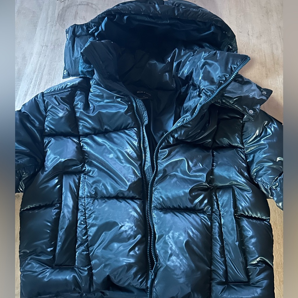 Alo puffer jacket, metallic green